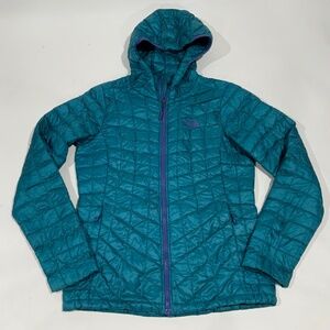 North Face Blue Hooded Thermoball Jacket Coat